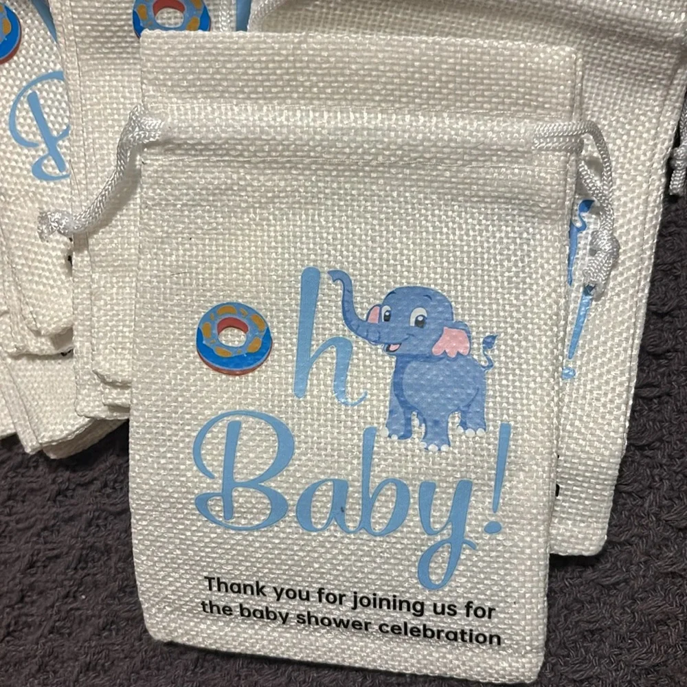 Oh Baby! Baby Shower Burlap Favor Bags Set of 24 (Blue and White) NEW